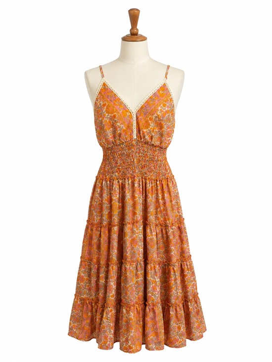 Anthropologie Dresses & Skirts - Anthropologie RAGA Boho Orange Pink Floral Midi Dress NWT Adj Straps size Medium